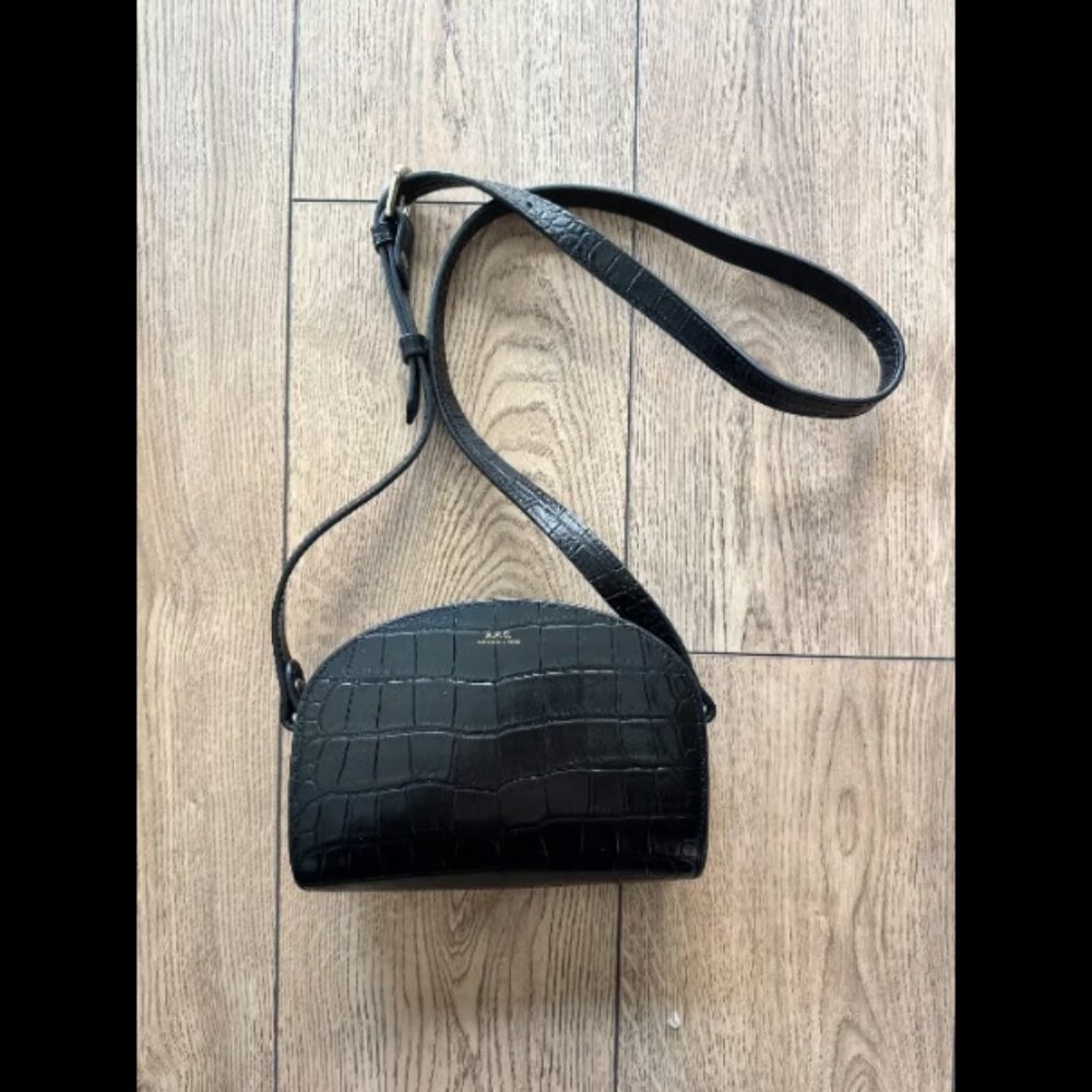 A.P.C. MINI Demi-Lune Bag Black Croc Leather